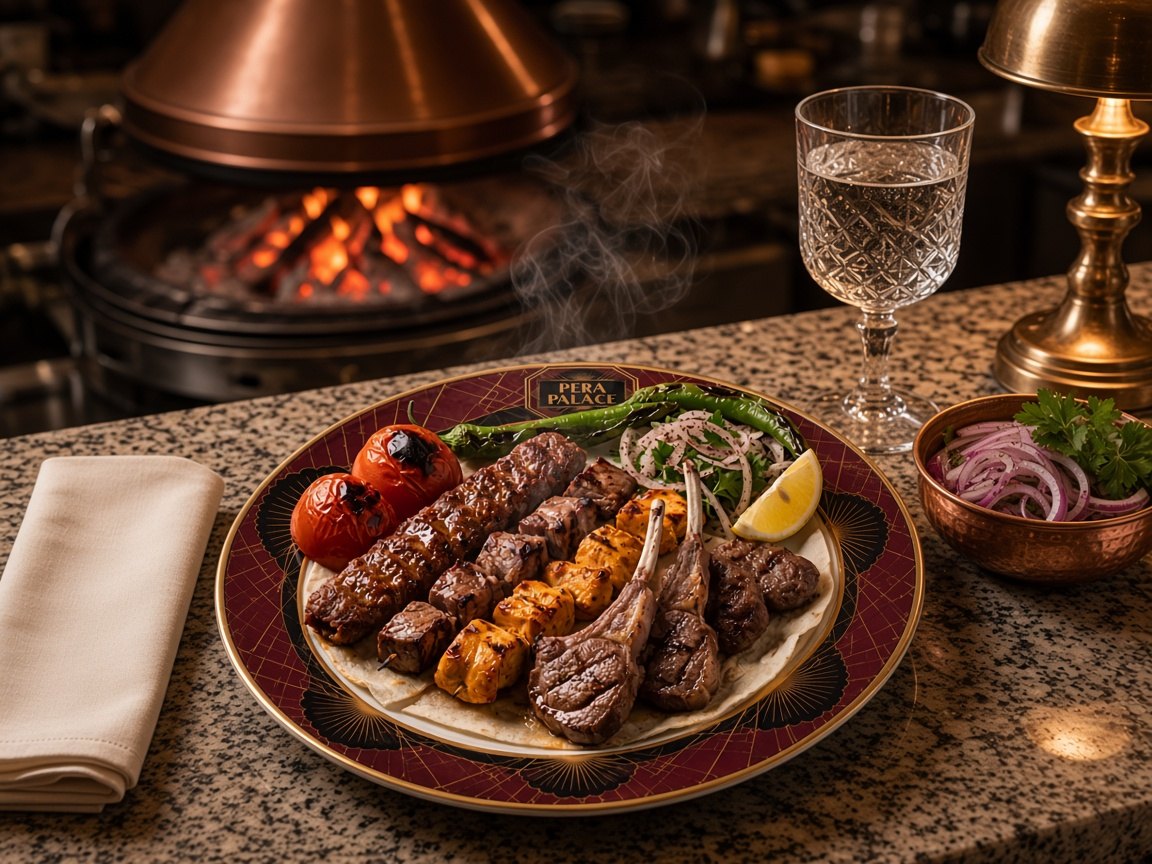 A place setting at the counter with the grill behind