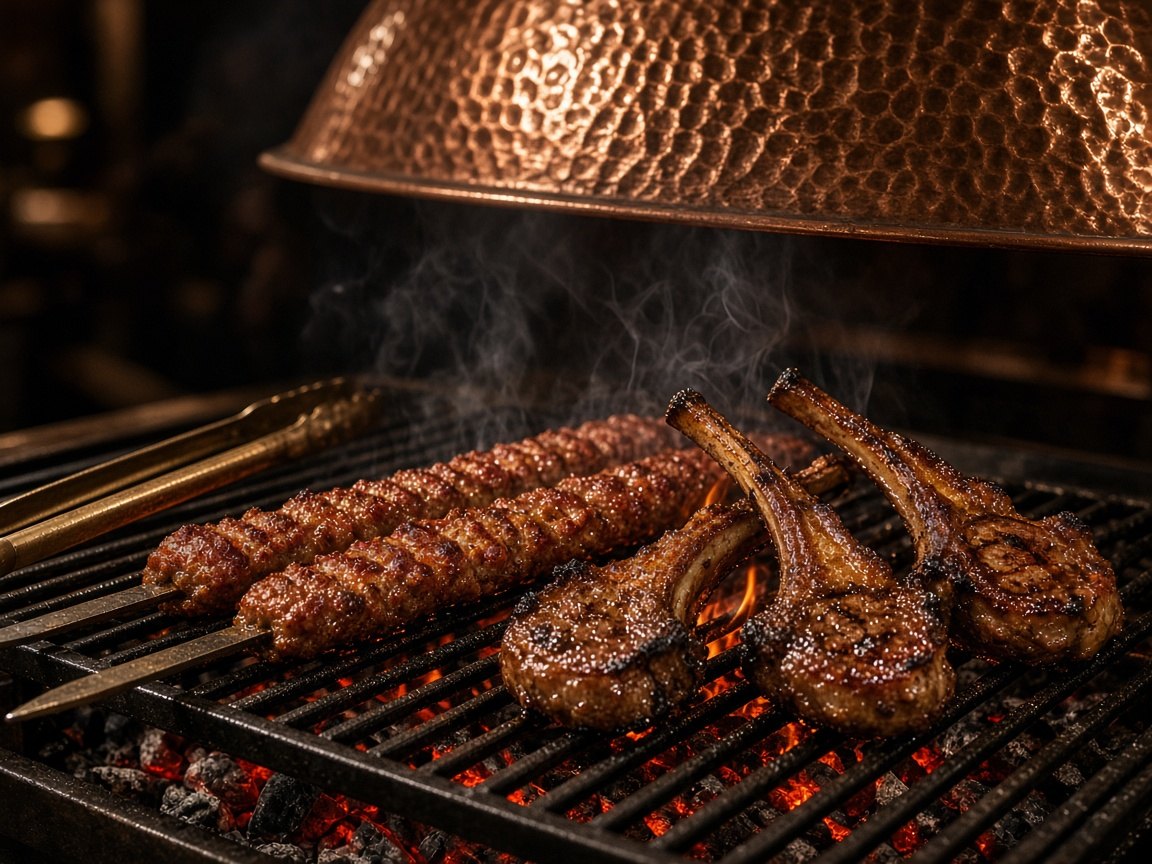Adana kebab and lamb chops over oak charcoal